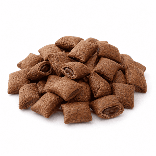 Céréales pour petit déjeuner fourrées au chocolat ou chocolat-noisettes
