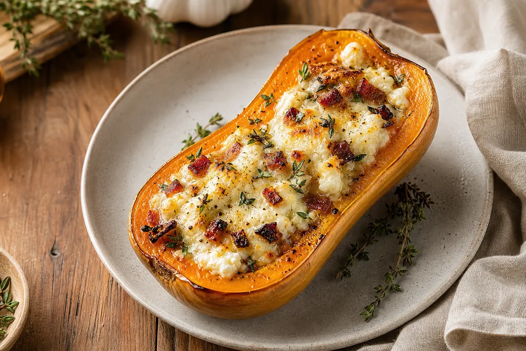 Butternut Farcie au Chèvre et aux Lardons