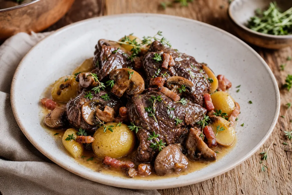 Joue de Porc au Cidre et Champignons