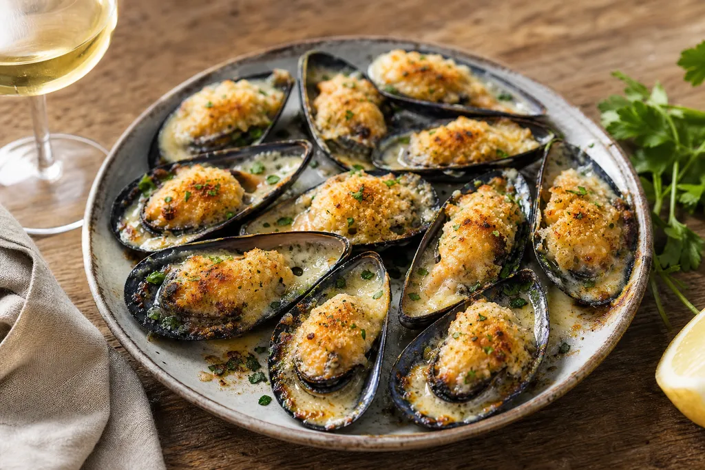 Moules Gratinées au Four